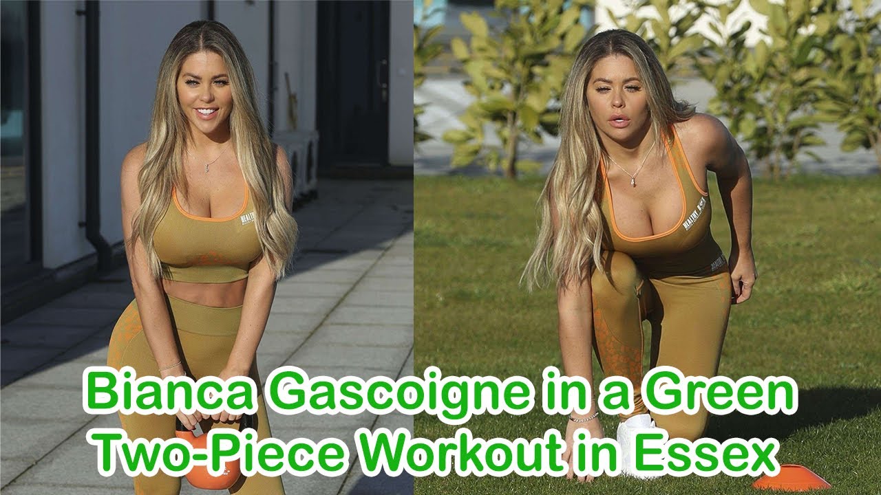Bianca Gascoigne in a Green Two-Piece Workout in Essex