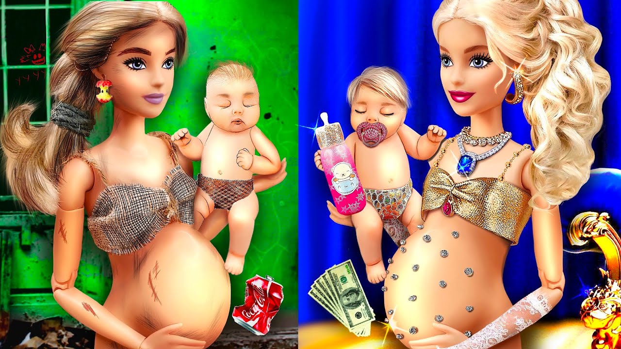 13 DIY Rich mom Barbie vs Broke mom Barbie / Pregnant Doll hacks and crafts
