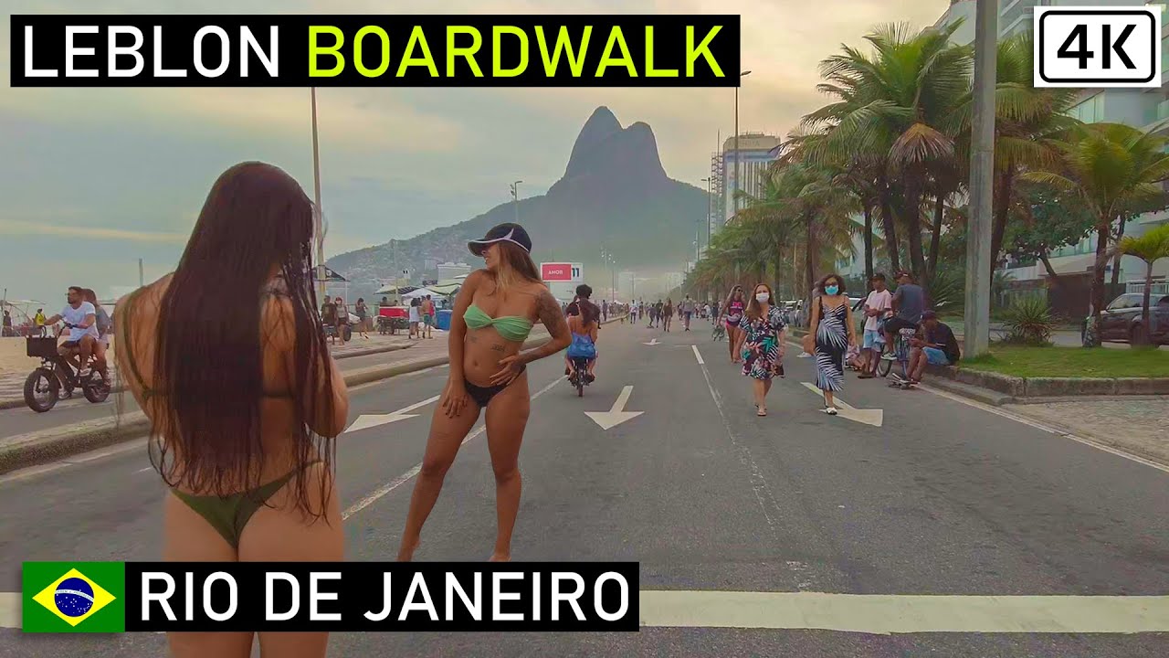 Walking on Leblon Beach Boardwalk (on Sunday) ???????? Rio de Janeiro, Brazil |【4K】2021