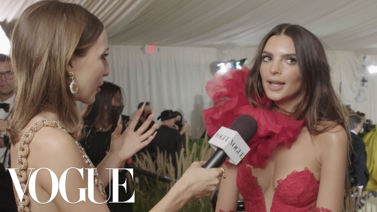 Emily Ratajkowski on Her Bridal Red Met Gala Look | Met Gala 2021 With Emma Chamberlain | Vogue