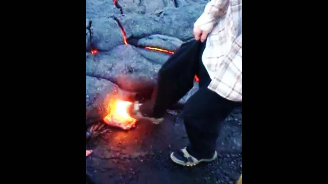 guy accidentally pops this huge lava bubble...