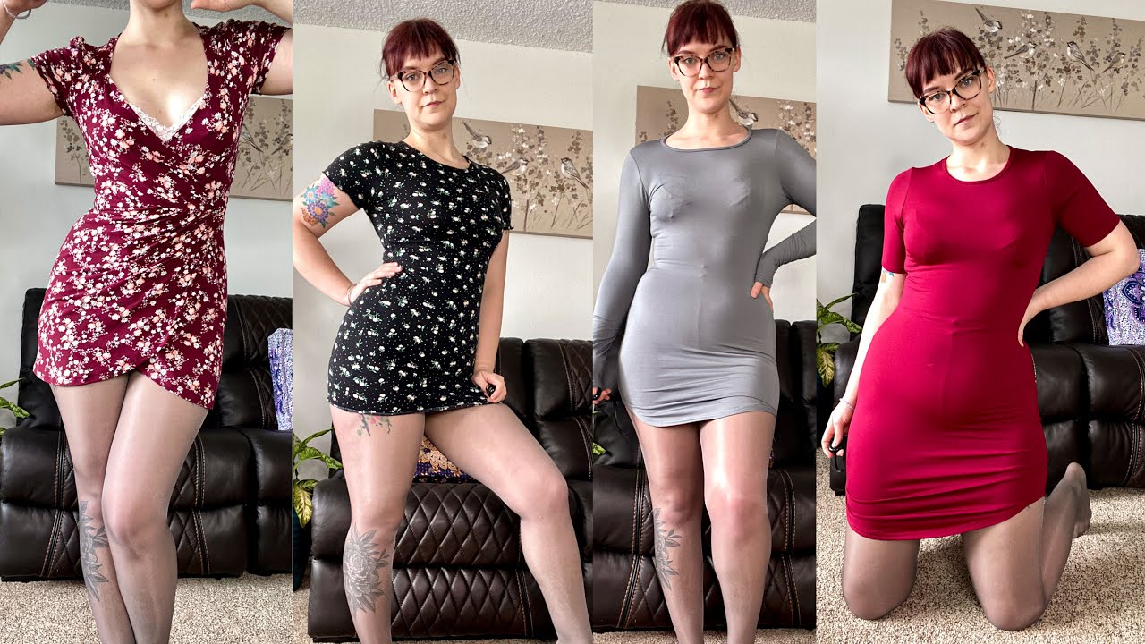 Trying on my fav 5 TIGHT dresses in PANTYHOSE