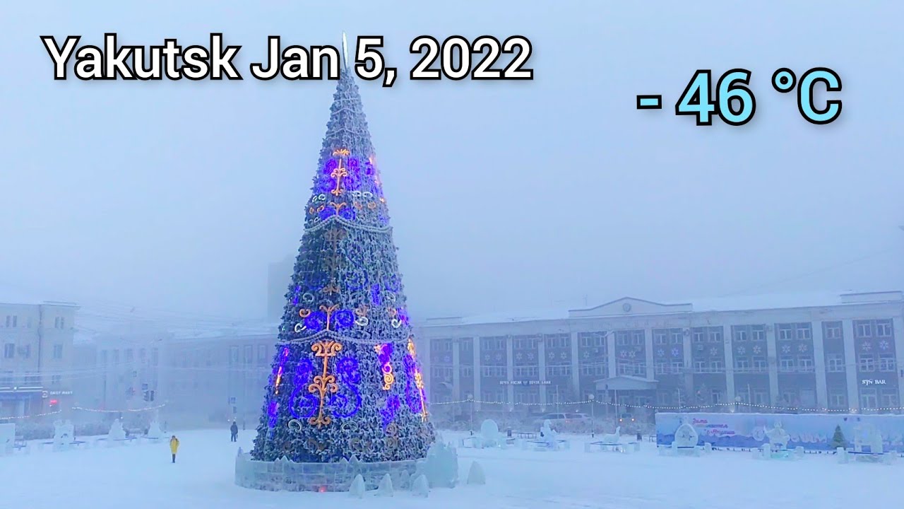 YAKUTSK, JAN 5, 2022, (- 46 °C) ( - 50.8 °F) VİRTUAL WALKİNG TOUR , RUSSİA  Якутск