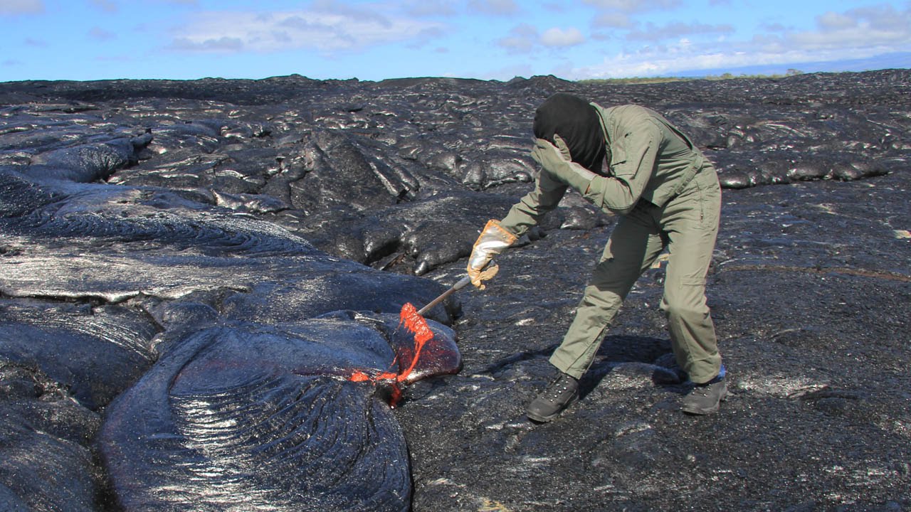 POV Of Geologists Collecting Lava