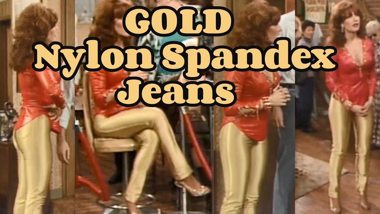 KATEY 'Peg Bundy' SAGAL in GOLD Nylon Spandex Disco Pants Rock Jeans