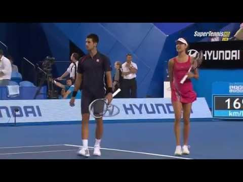 Ana Ivanovic throwing a ball at Novak Djokovic to stop him dancing (Funny)
