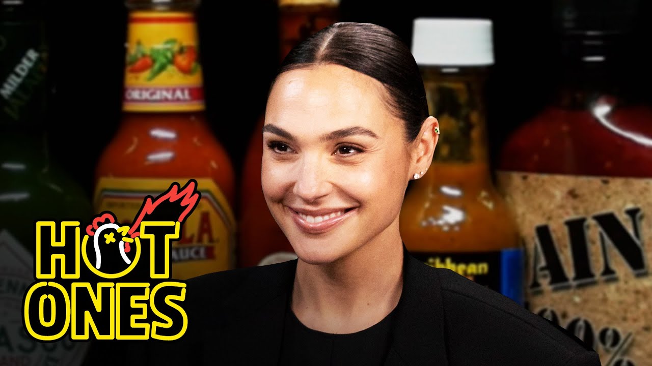 Gal Gadot Does a Spit Take While Eating Spicy Wings   Hot Ones