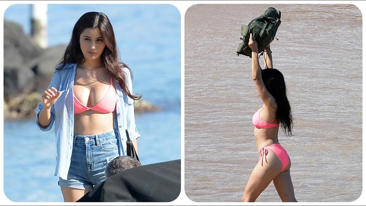 Praya Lundberg spotted in a pink bikini while filming scenes for the upcoming movie ‘Paradise City’