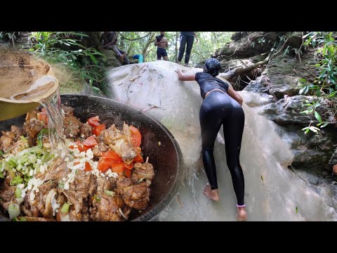 Outdoor Cooking Farm to Table BACON Stew Chicken | Jamaica River