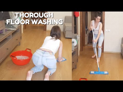 Mop the floor | rubber gloves and a lot of foam