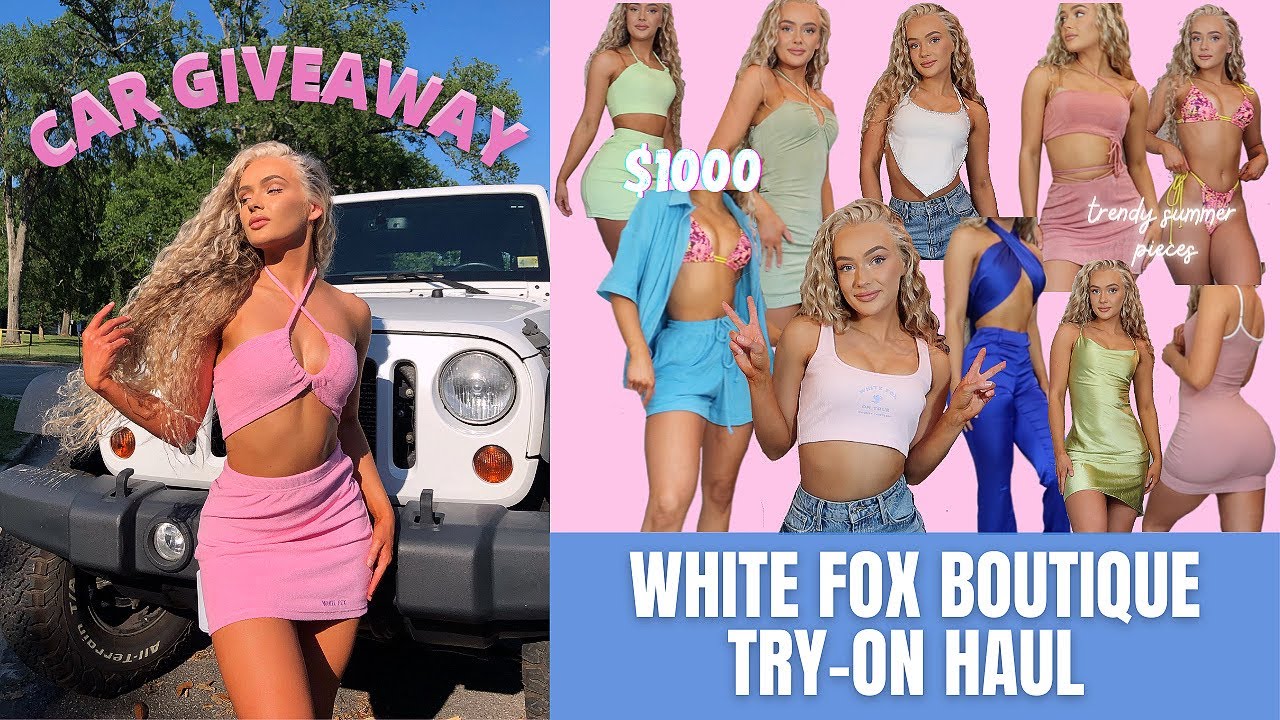 $1000 WHITE FOX BOUTIQUE TRENDY SUMMER TRY ON CLOTHING HAUL |  CAR GIVEAWAY plus Discount code