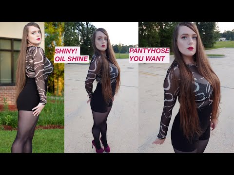 Shiny Pantyhose Try On with Black Shorts , Black Tights, and Black Pantyhose Review