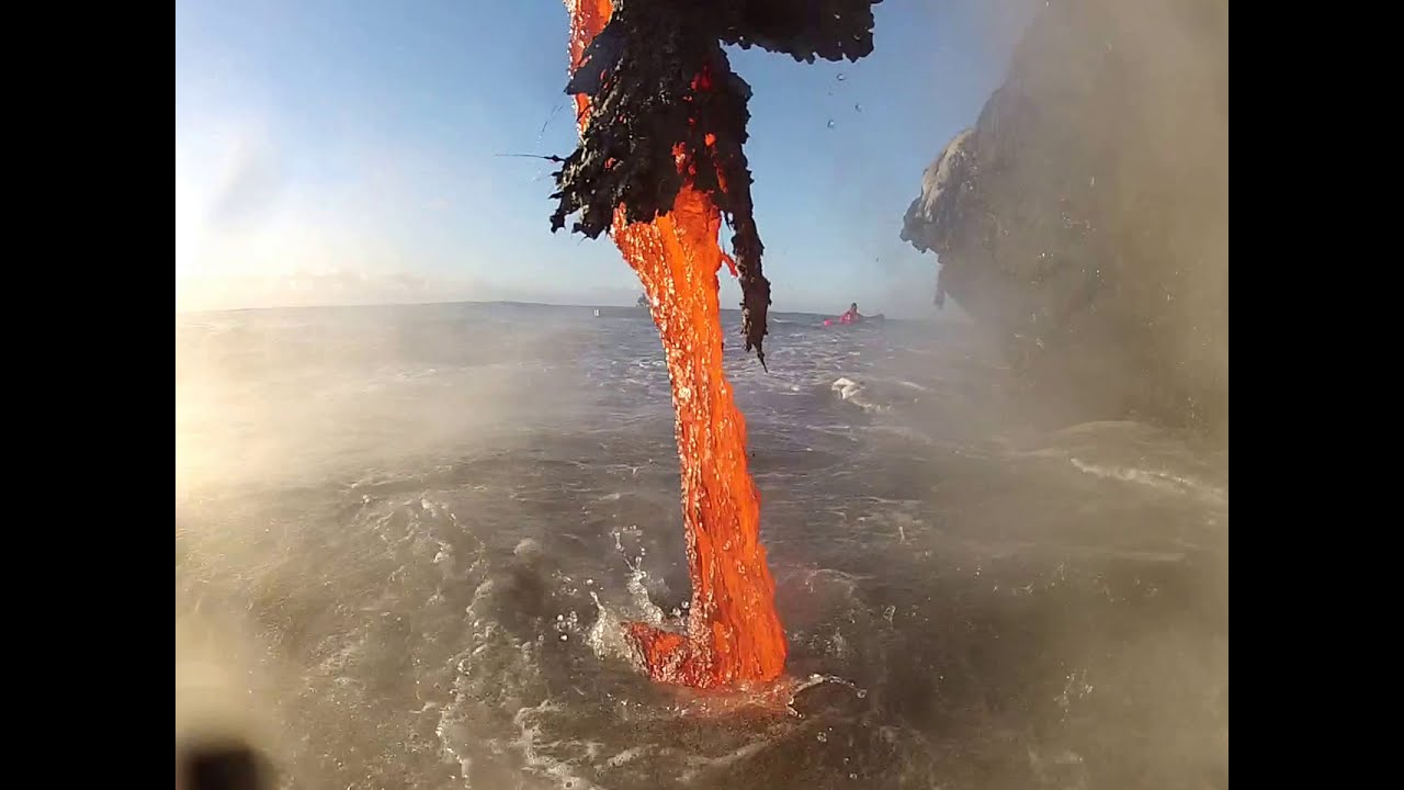 Amazing up close footage of Lava entering the ocean