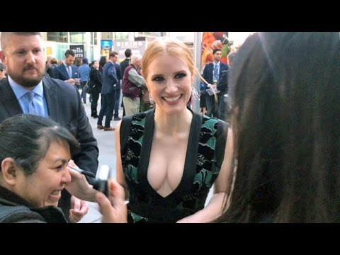 Jessica Chastain Flaunts Cleavage Greeting 'Zookeeper's Wife' Fans