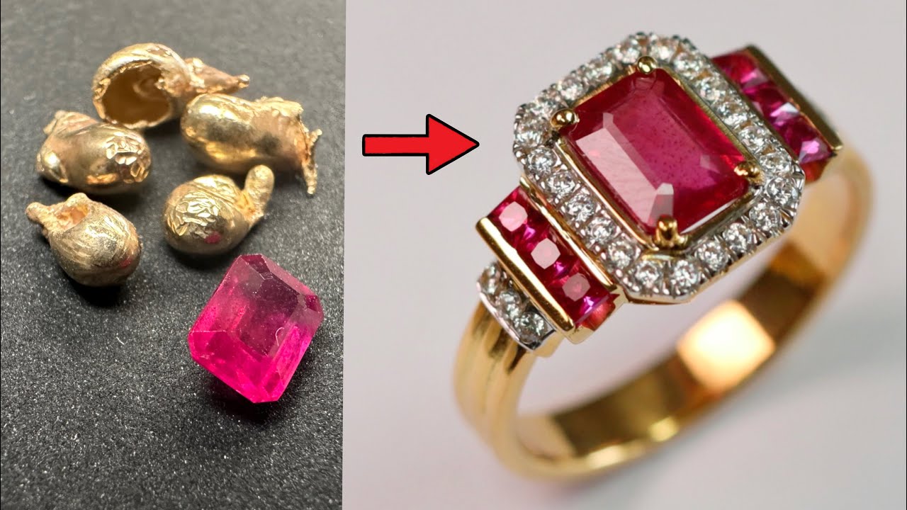 CUSTOM PİNK RUBY JEWELRY - HANDMADE VİNTAGE GOLD RİNG WİTH RUBY STONE