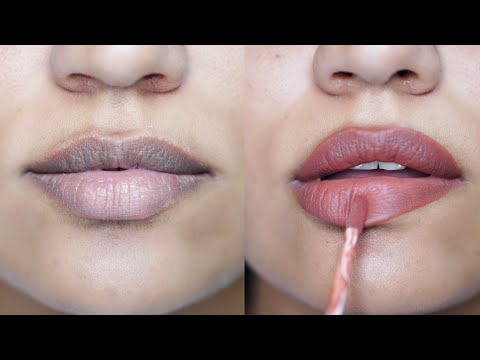 Dusky Skin- Perfect Nude liquid lipstick application on Pigmented lips