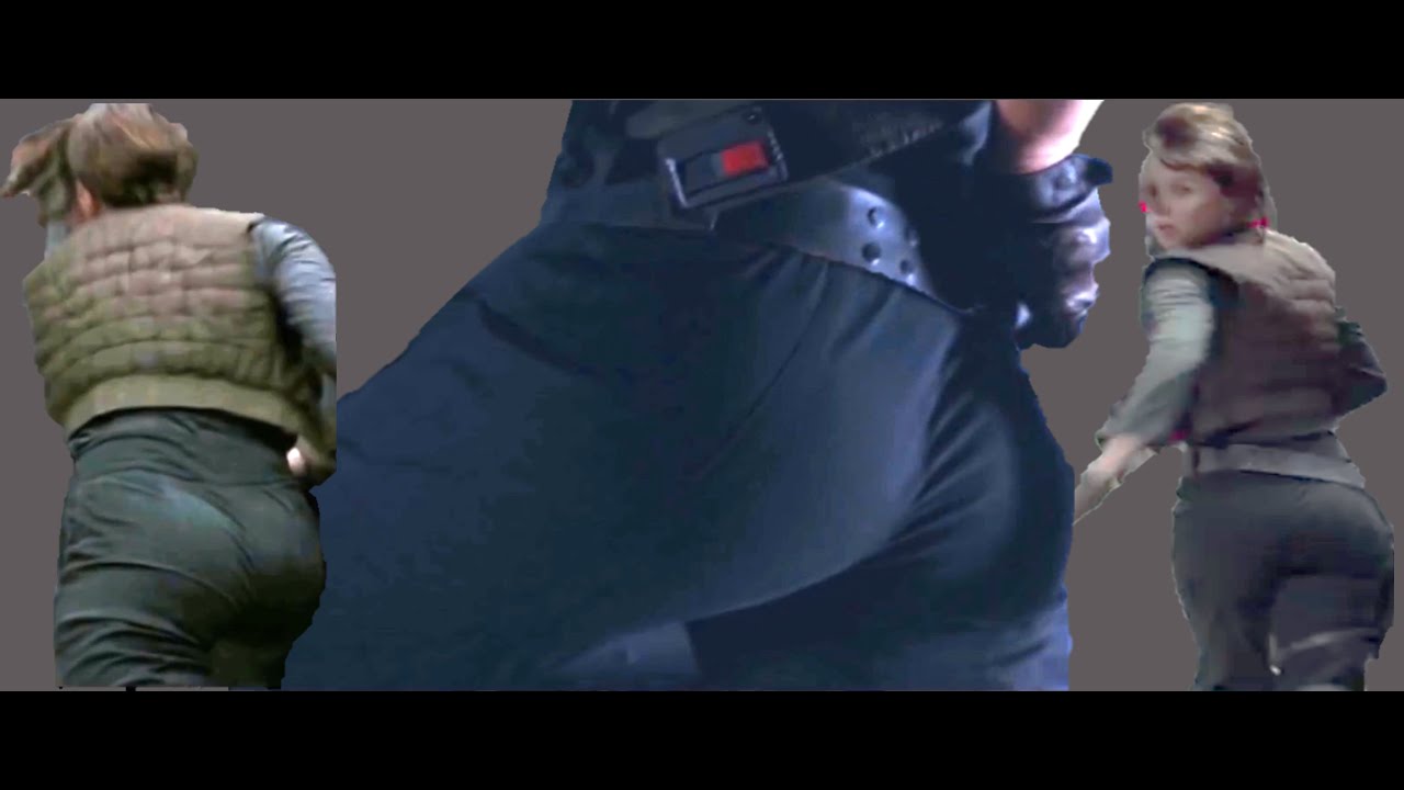 Felicity Jones' BIG ROUND BUTT in tight dark grey pants (Rogue One: A Star Wars Story)