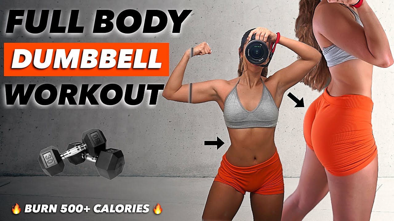 INTENSE Full Body Fat Burning Dumbbell Workout - No Repeats (Burn over 500 Calories)