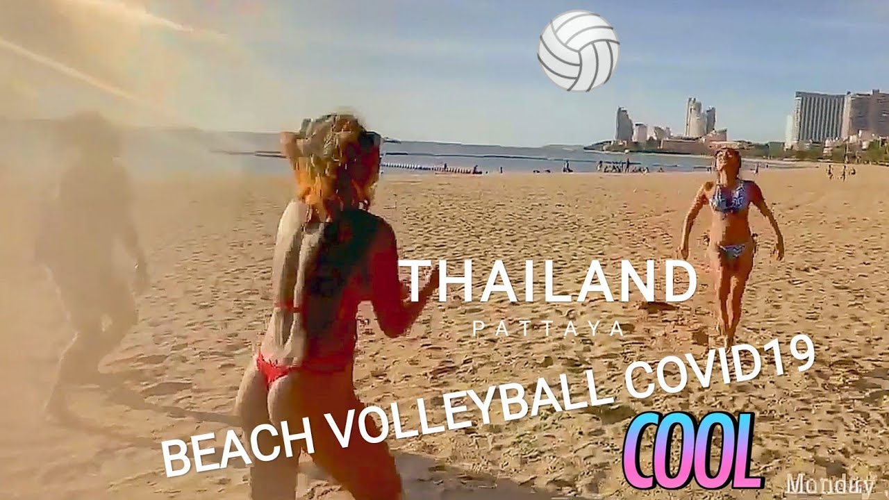 Playing volleyball with sexy asian girls. Pattaya beach, Thailand