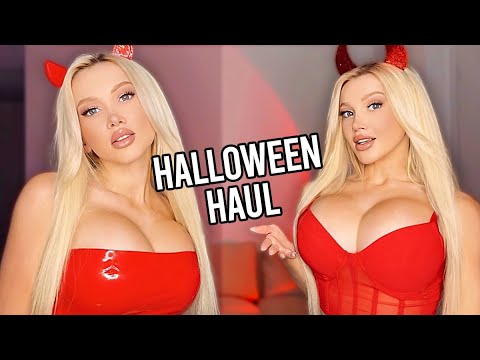 YesBabyLisa - HOT HALLOWEEN TWINS TRY ON HAUL - SHINY LATEX TOP AND SKIRT - RED LINGERIE CORSET
