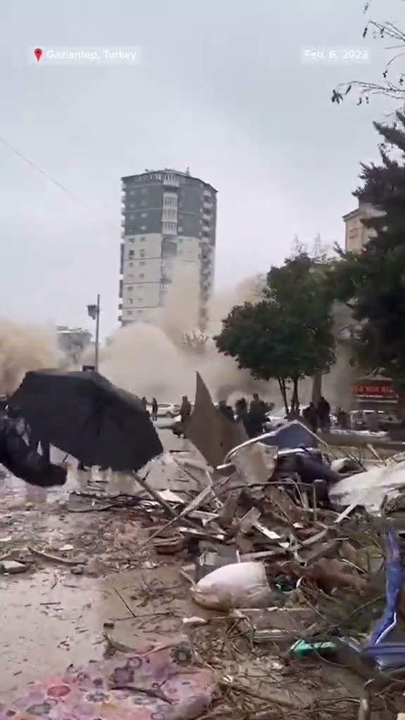 Buildings collapse following powerful  earthquakes in  Turkey and  Syria