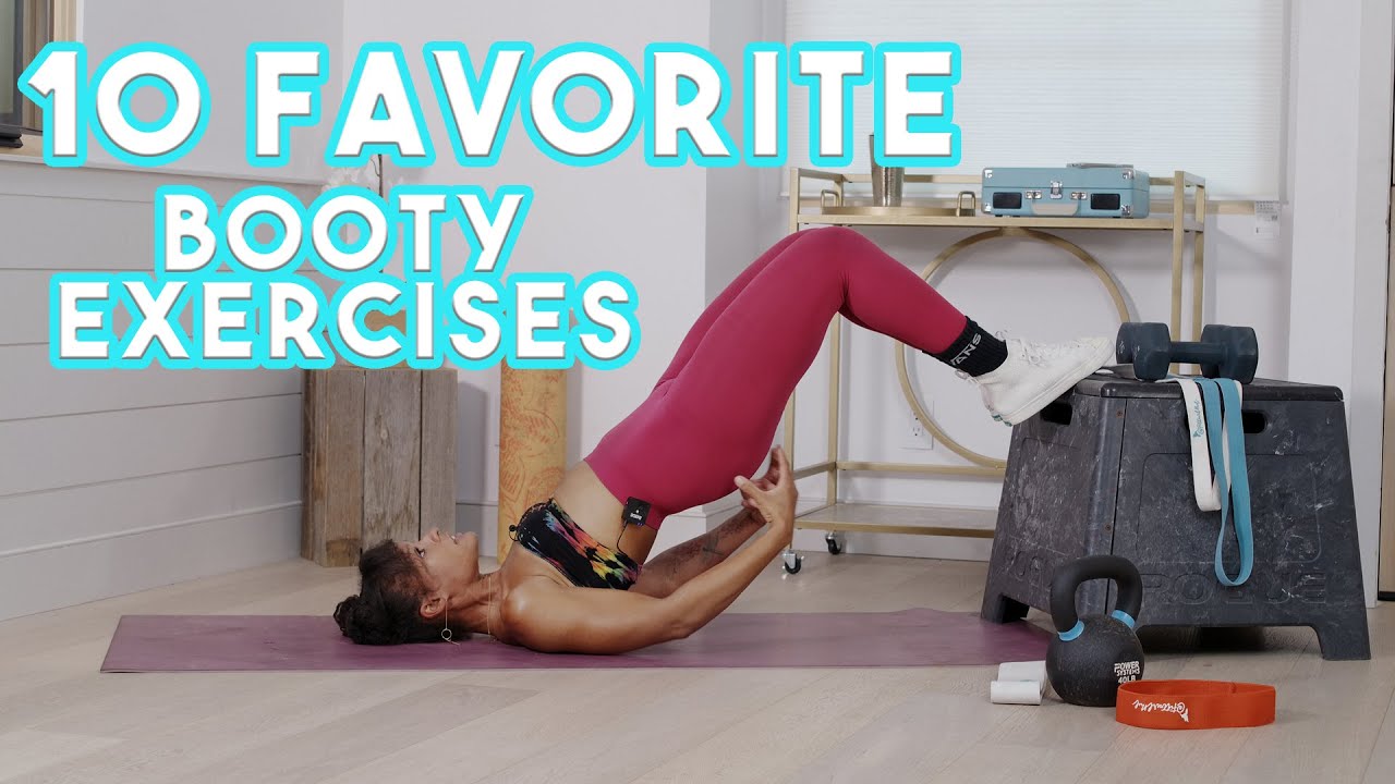 (FAVE) 10 Booty Exercises for Pros + Beginners! (using bodyweight, bands, and dumbbells)