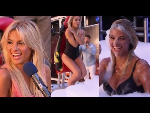 The gorgeous Ailen Bechara strips and is then dunked into some foamy water
