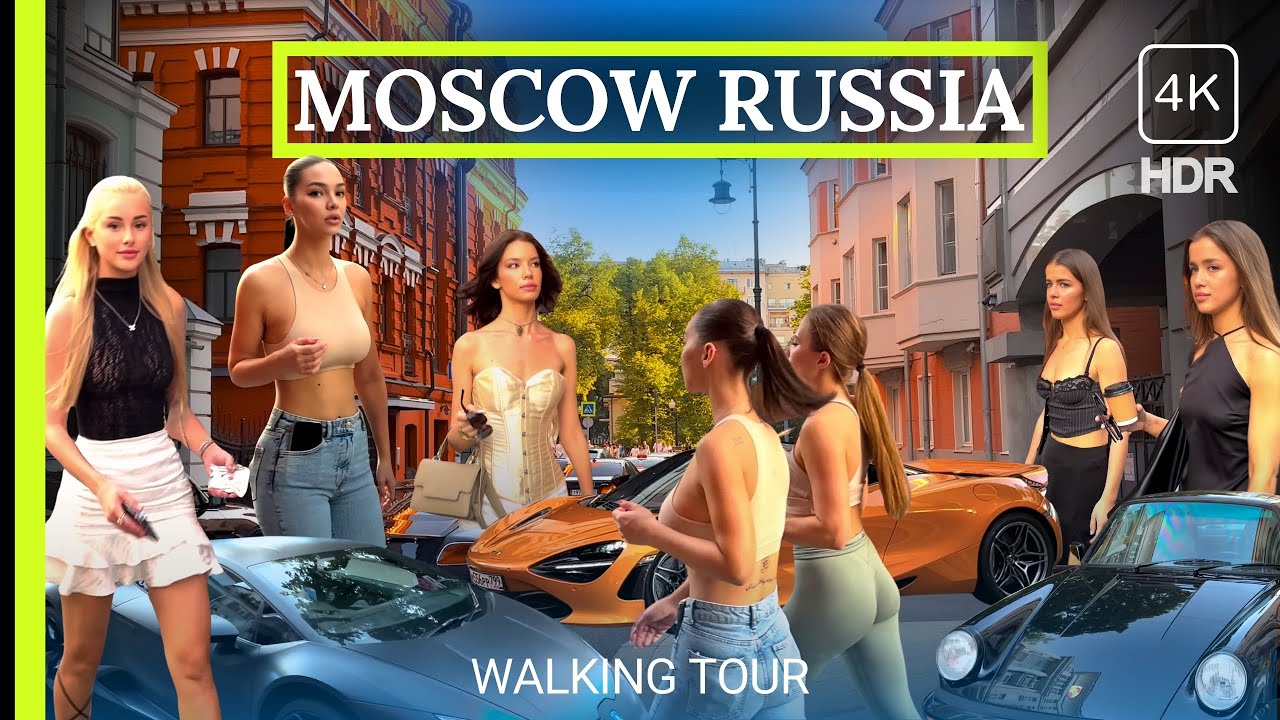 Breathtaking  Russian Beauties and Cars  Unforgettable Walk through Moscow 4K HDR