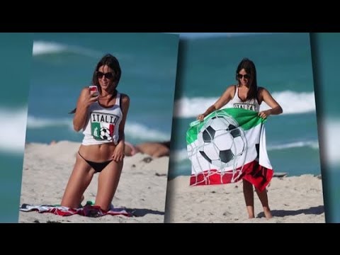 Italian Model Claudia Romani Gets patriotic On The Beach In A Thong Bikini | Splash News TV