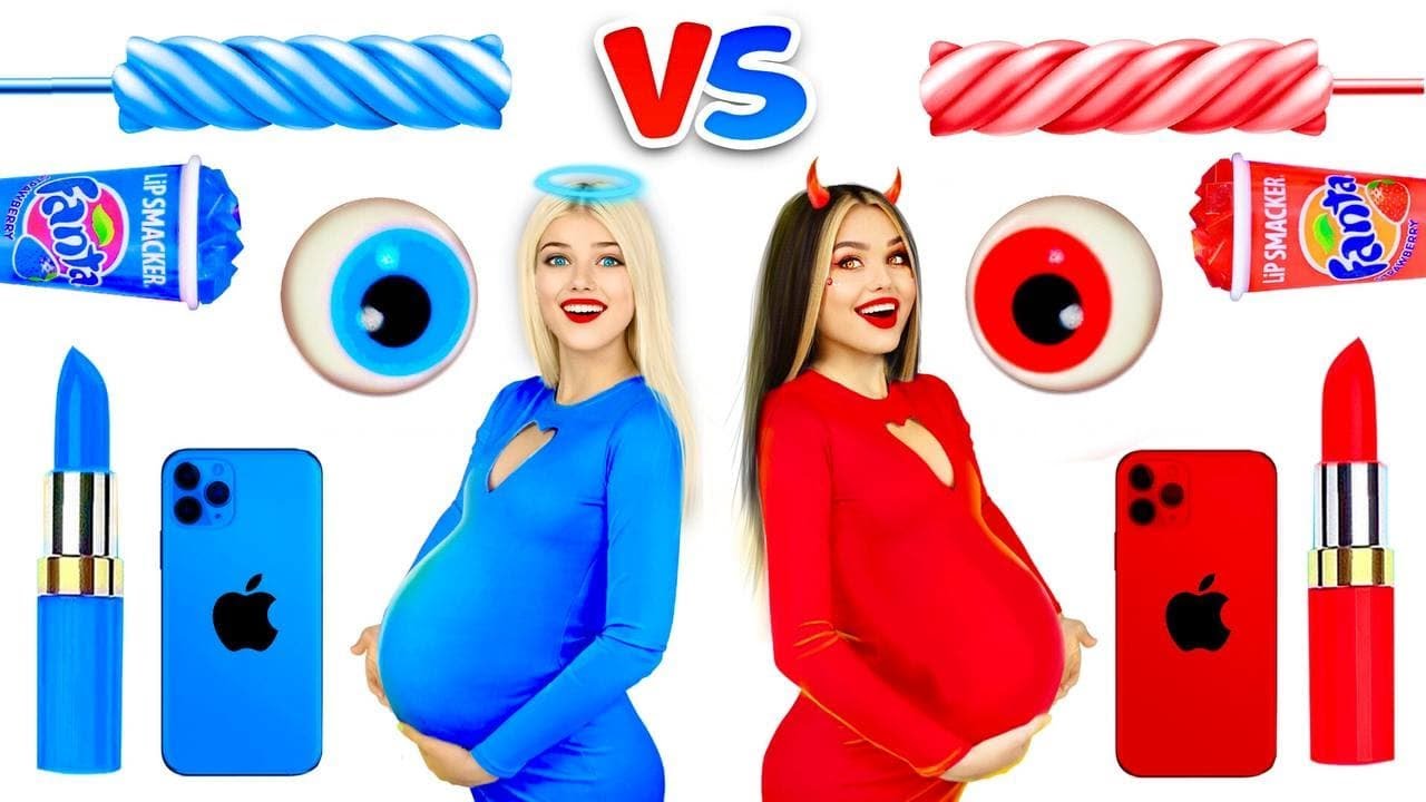RICH Pregnant VS BROKE Pregnant || Red vs Blue  Bad vs Good Pregnancy Situations by RATATA BOOM!
