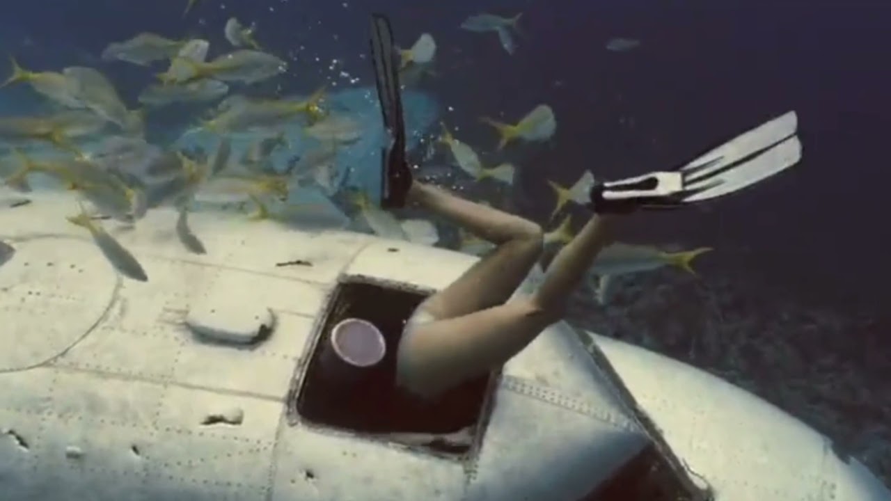 Ashley Scott One-Piece Silver Swimsuit Butt Underwater Scene
