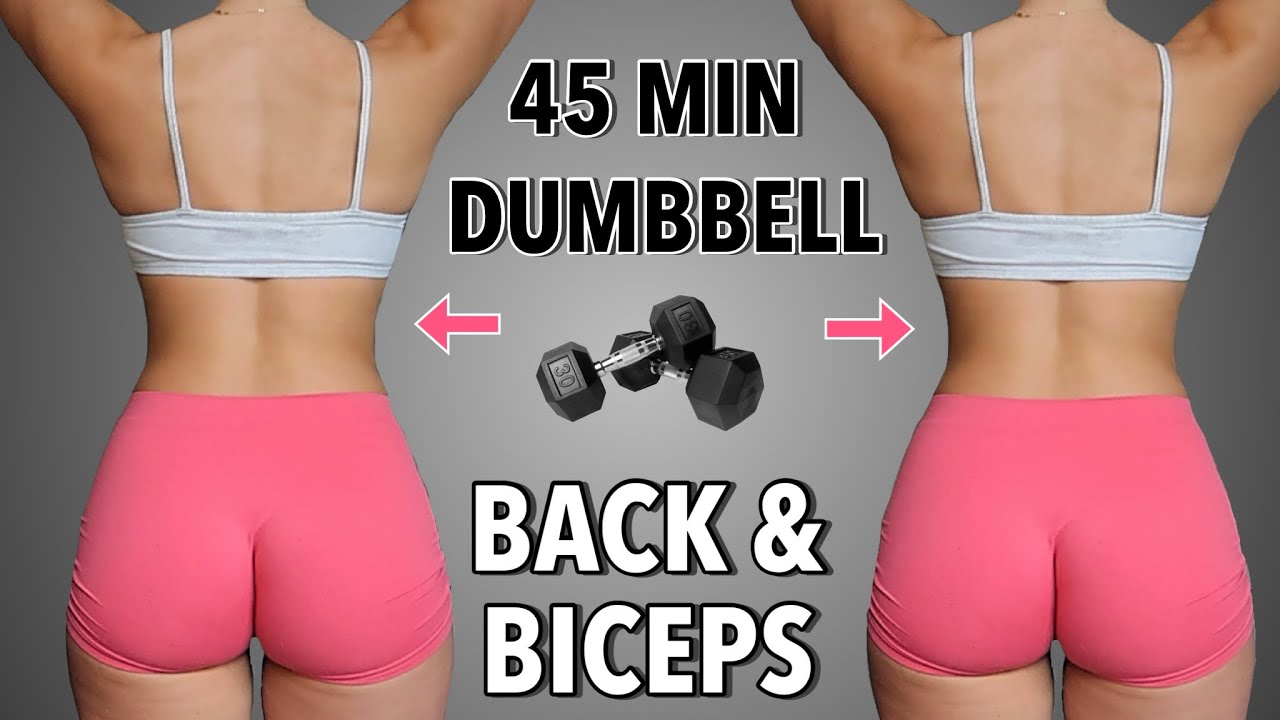 45 MIN BACK & BICEPS WORKOUT WITH DUMBBELLS - Upper Body Workout At Home - Summer Shred Day 3