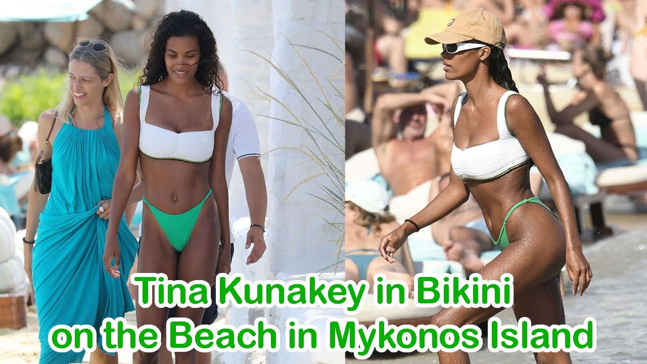 tina kunakey in bikini on the beach in mykonos ısland