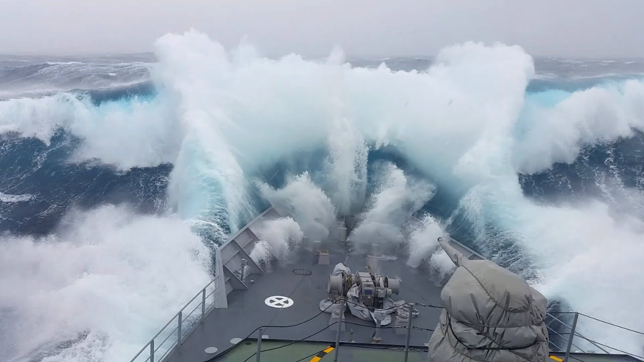 WARSHIP Hit By Monster Wave Near  [4K]