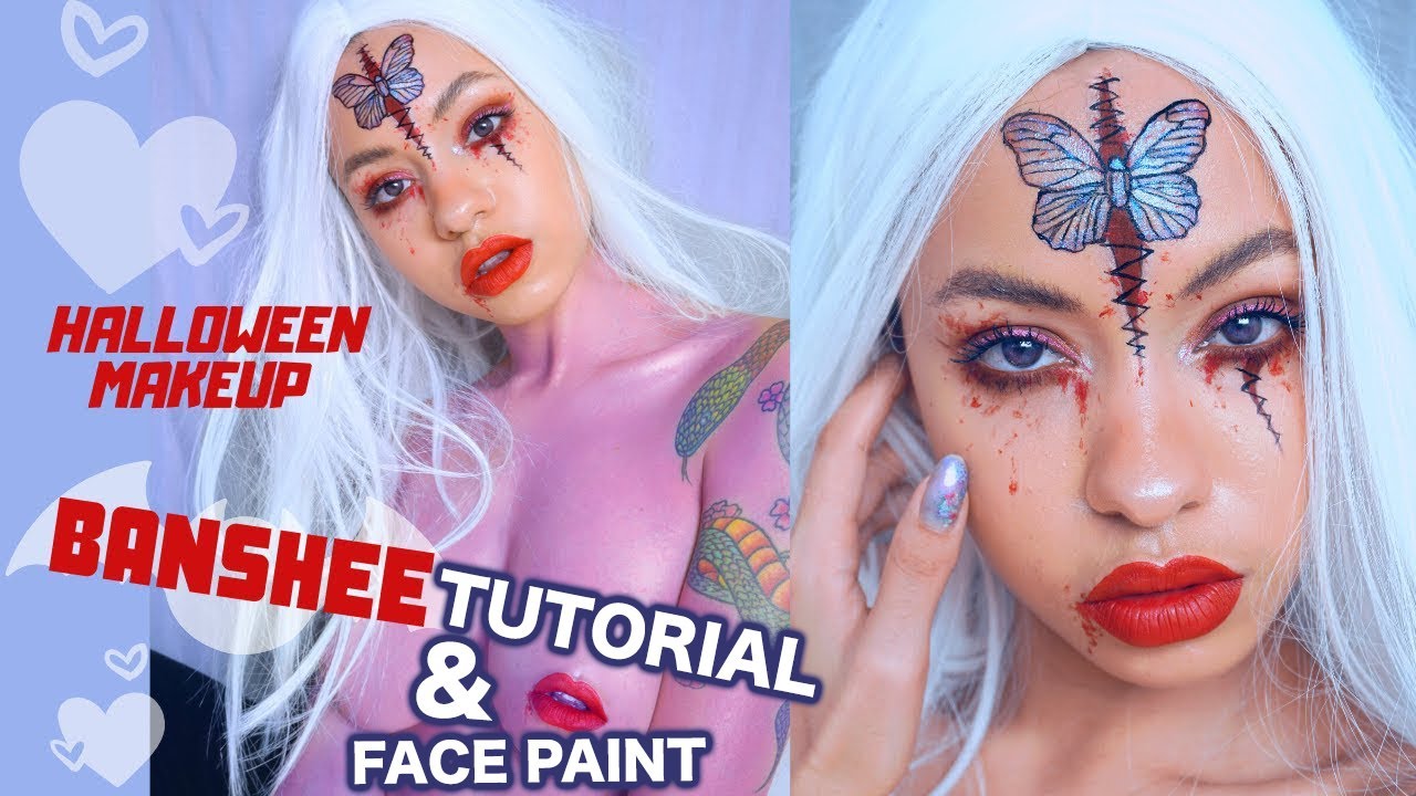 holographıc butterfly alternative makeup tutorial | halloween face paint  | banshee cosplay