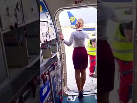 Sexy Air Hostess opening the aircraft door #Shorts #sexy #Hot #lady