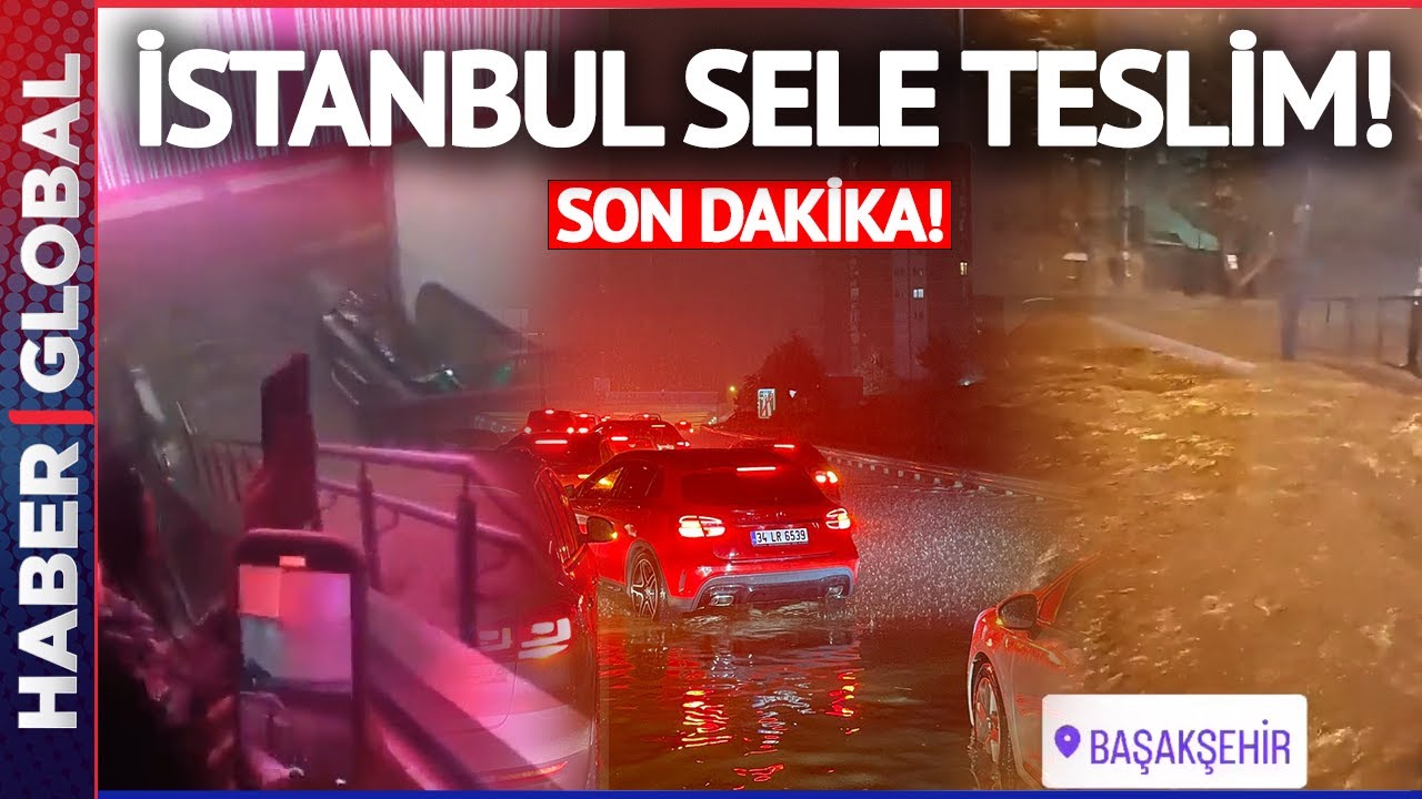 İstanbul'u Sağanak Vurdu! Yollar Göle Döndü! Başakşehir'de Şok Eden Görüntüler
