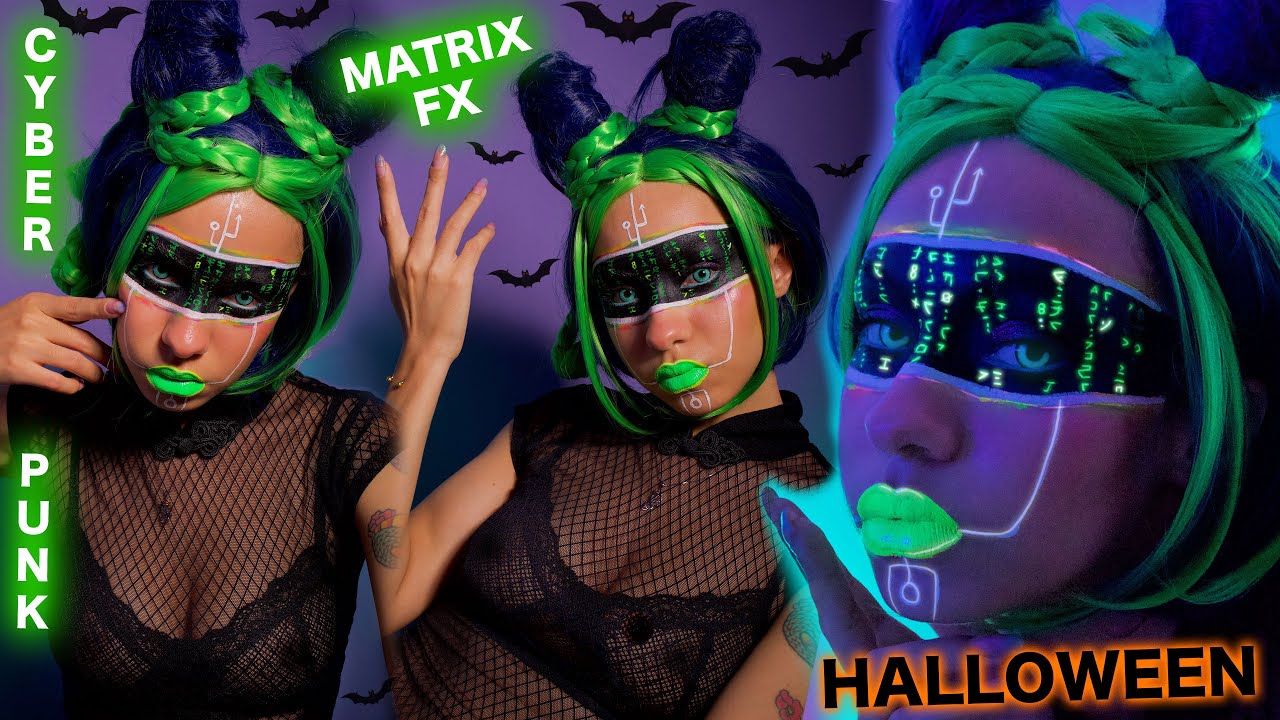 Fluorescent MATRIX FX HALLOWEEN Makeup Tutorial  CYBERPUNK Costume 2021