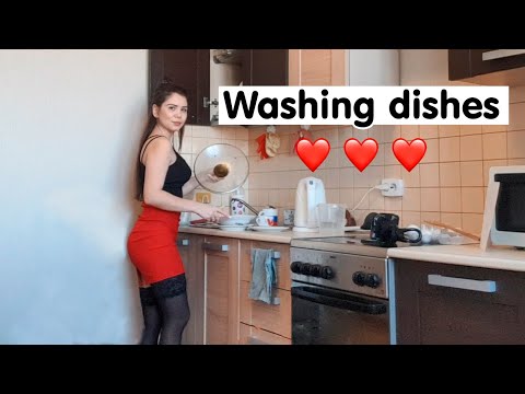 Washing dishes in stockings