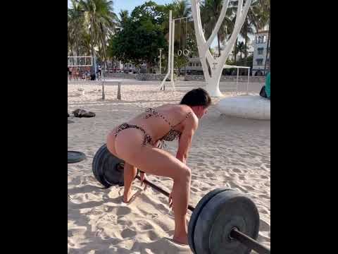 Thong Bikini Deadlifting Exercises At Miami Beach (2021)