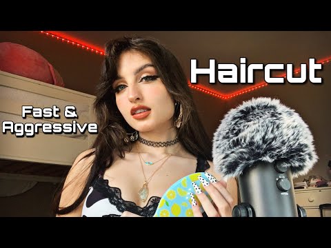 ASMR | FAST  AGGRESSİVE HAİRCUT ( FLOOFY MİC SCRATCHİNG, HAİR BRUSHİNG, SNİPPİNG + )