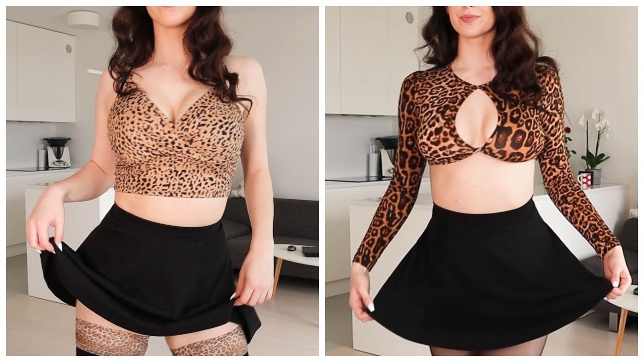 Cheetah looks - stockings, mini skirt  heels TRY ON || Excinderella