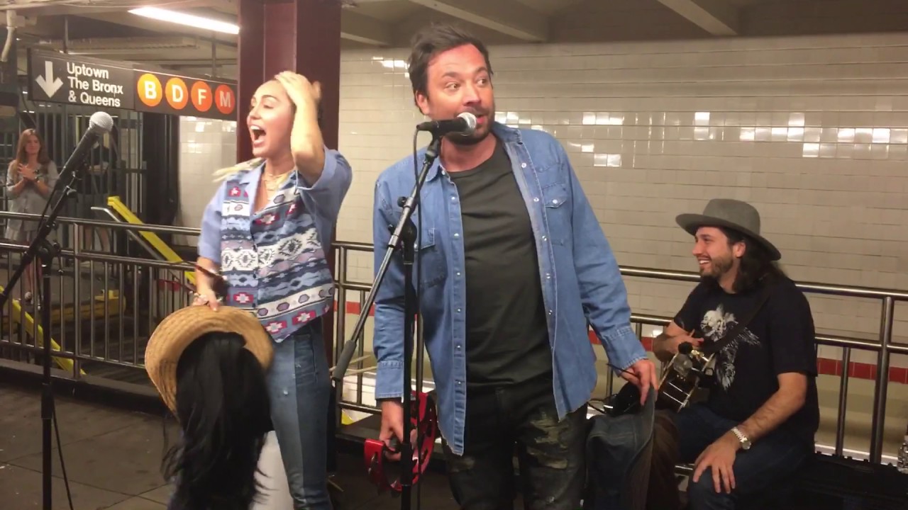 Miley Cyrus and Jimmy Fallon Surprise NYC Subway.