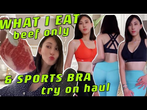 WHAT I EAT IN A DAY  SPORT BRA TRY-ON HAUL || WEEK 3 EATİNG THE SAME THİNG EVERYDAY CARNİVORE DİET