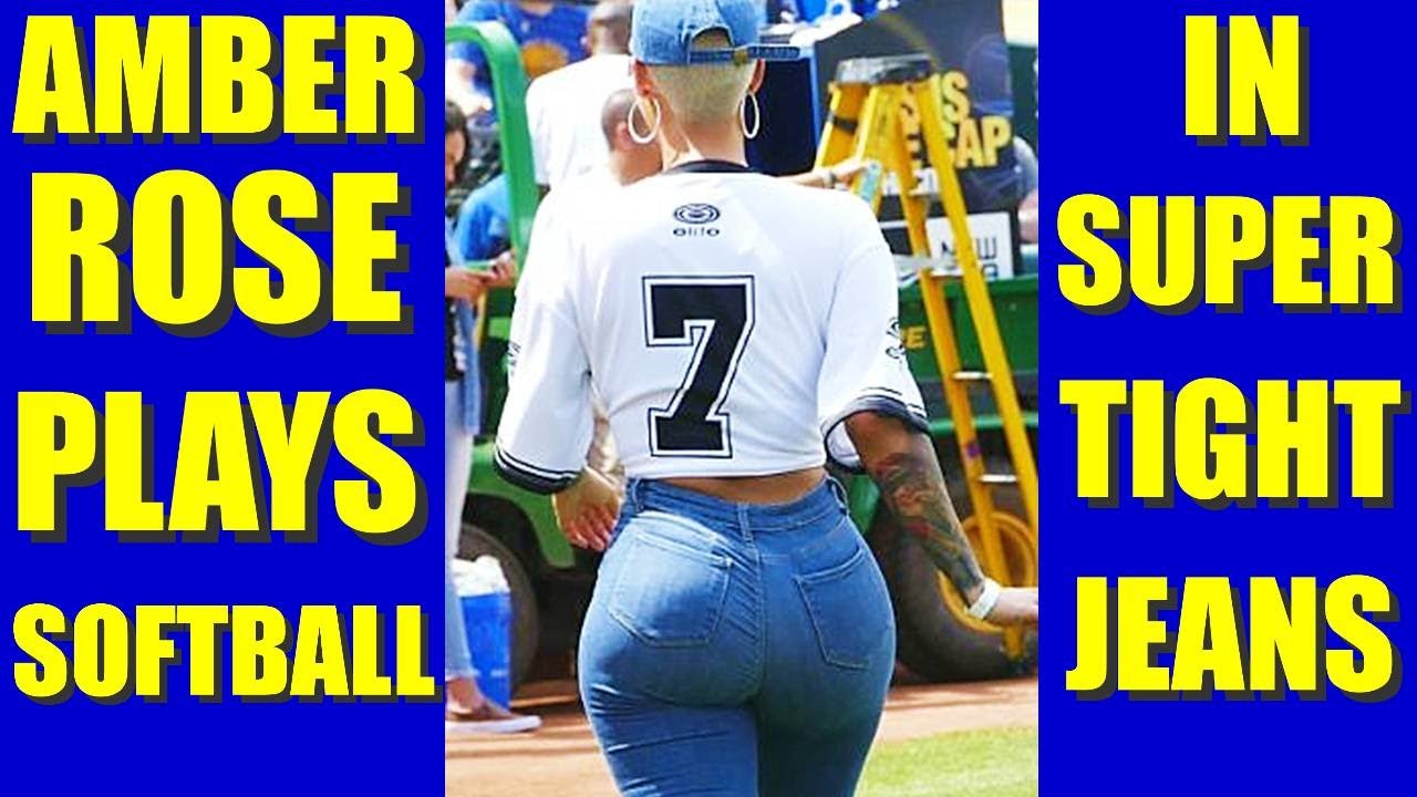 BATTER UP! AMBER ROSE SEXY JEANS CAM AT JAVALE MCGEE  WARRIORS JUGLIFE SOFTBALL GAME