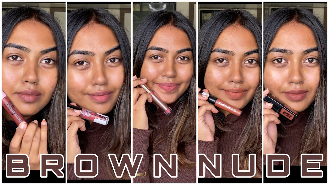 STARTING *₹239* TOP 5 BROWN NUDE LIPSTICK SWATCHES ON BARE SKIN NC40-42 | FOR DUSKY/BROWN/DEEP SKIN