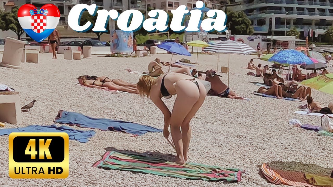 4K Croatia Beach Walk, Split Walking Tour Sunny Paradise Znjan City Beach with Bikini Beach Walk