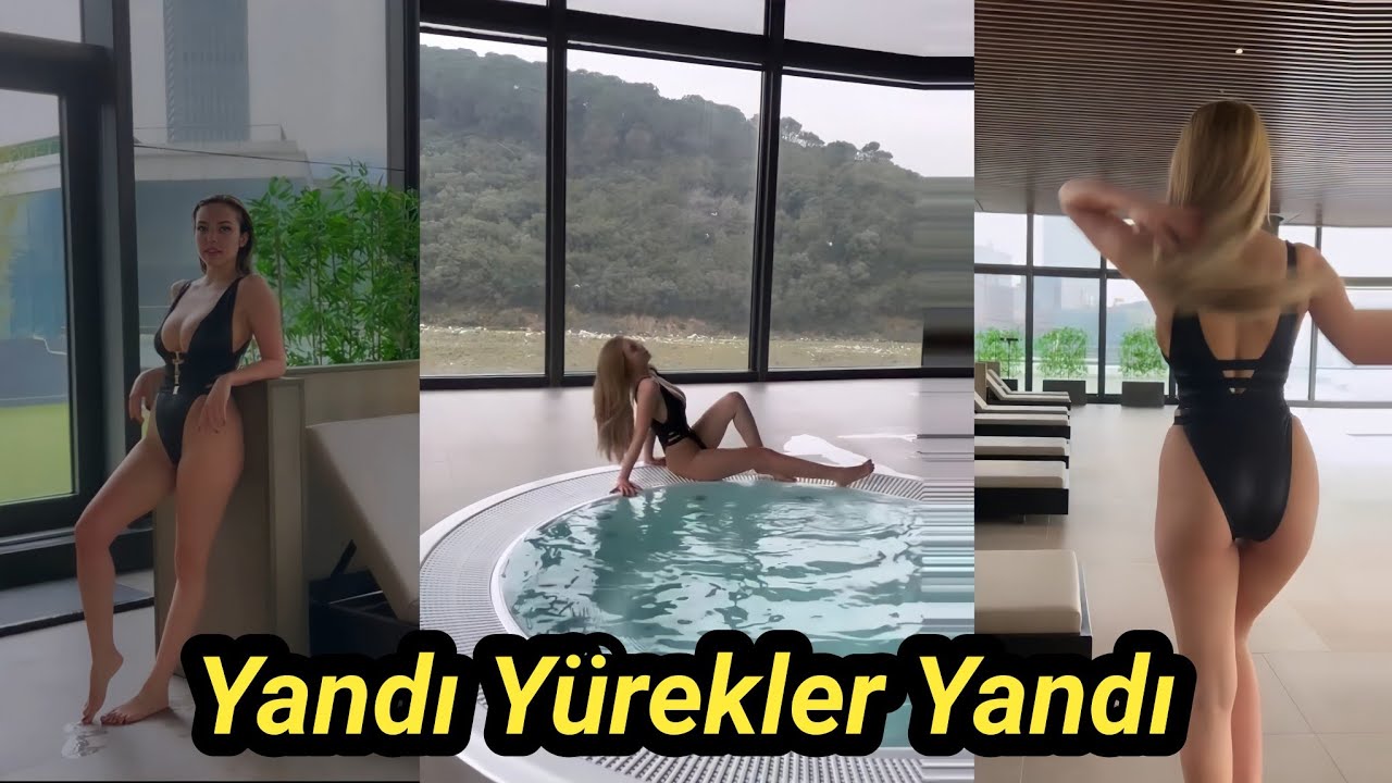 Aygün Aydın put on her black swimsuit and put on a show by the pool.