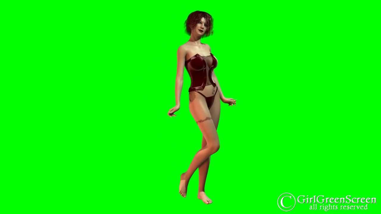 Sexy Girl in hot Latex dress dance - green screen