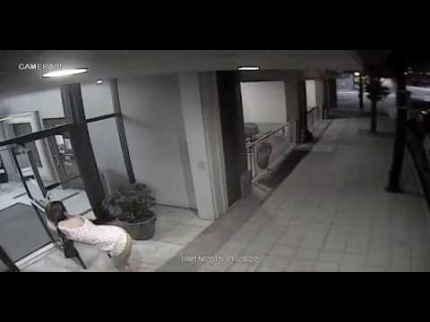 Drunk girl moons and shakes bare booty caught on security cam cctv Angle 3/3